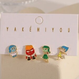 14K Gold Disney Pixar Inside Out 2 Theme Stud Mismatched Earrings Set
